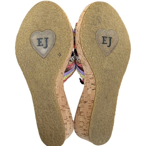 Eric Javitz Sandals Size 7 Cork Wedge Slip On Mulit-Colored Boho Shoes - Picture 8 of 9